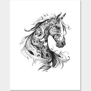 Horse Wild Animal Nature Illustration Art Tattoo Posters and Art